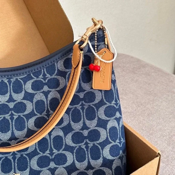 🪃Coach Blue Denim Monogram Shoulder Bag Everyday Crossbody - Picture 6 of 9